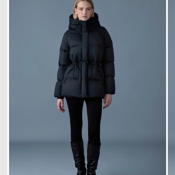 Mackage Women's Black Hooded Puffer Jacket with Drawstring Waist - Picture 2 of 8